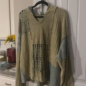 Oli & Hali oversized Waffle Knit Top in Olive and Cream